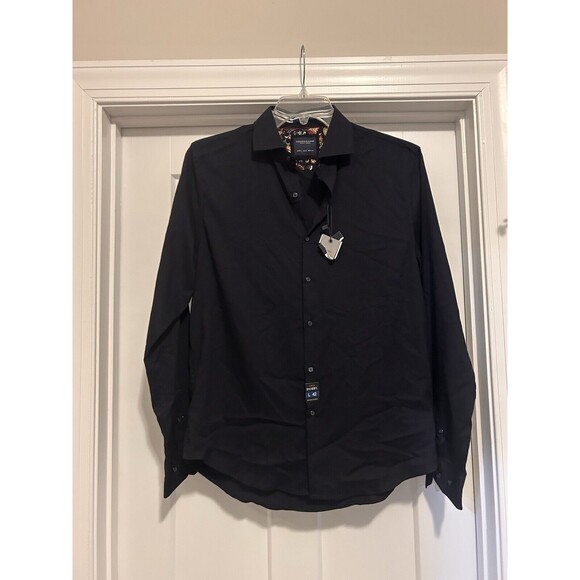 New Denim & Flower Dress Shirt Mens Size Large Navy Blue Button Down Doby - Picture 1 of 6